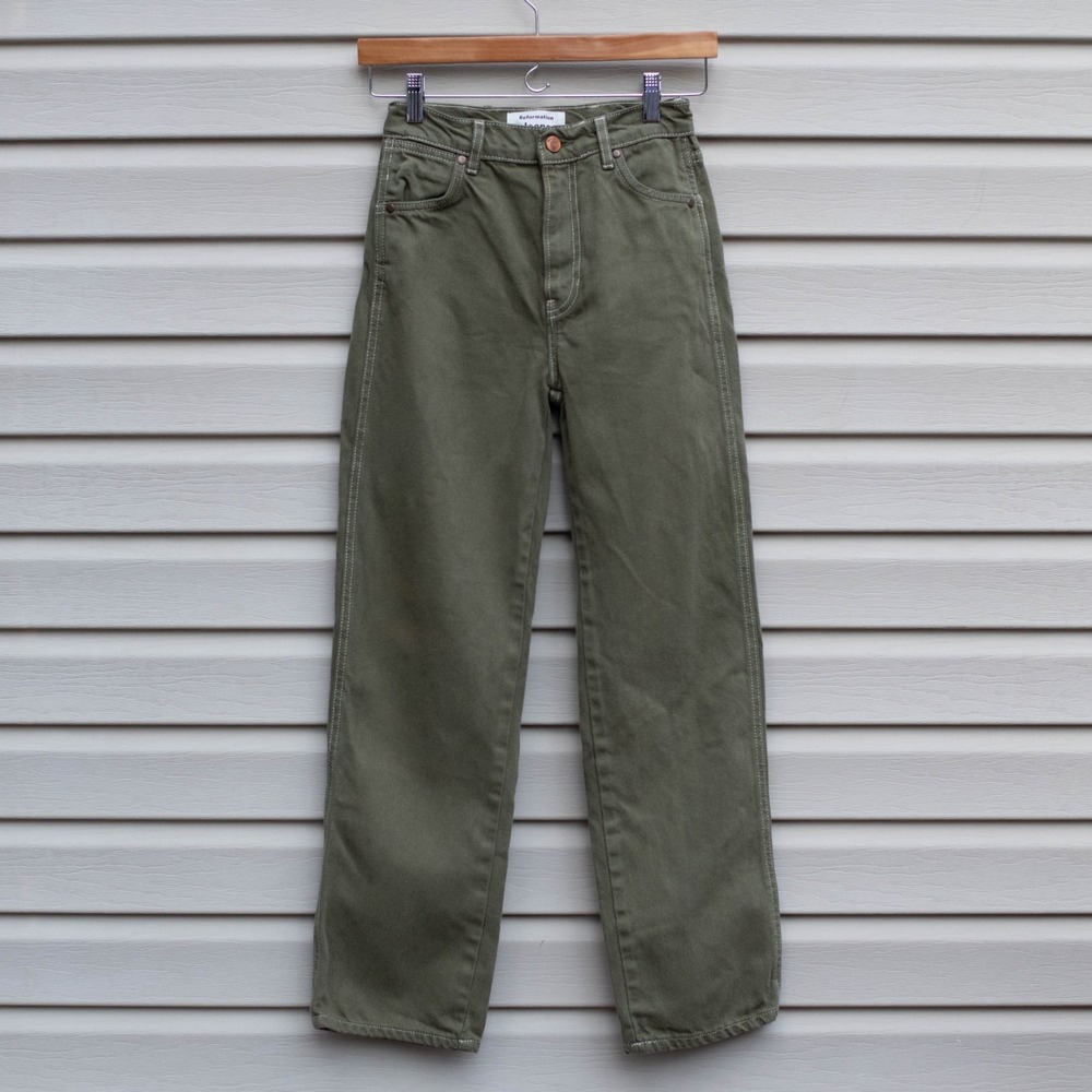 Reformation Cowboy High Rise Straight Jeans Womens 24 Kalamata Olive Green